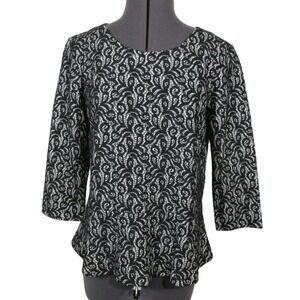 J.Crew Lace‎ Peplum Blouse Women's M Floral Overlay 3/4 Sleeve Dressy Top